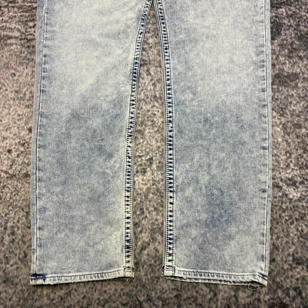 True Religion Ricky Jeans Relaxed Straight 42x33 Acid Wash Blue Flap Pockets